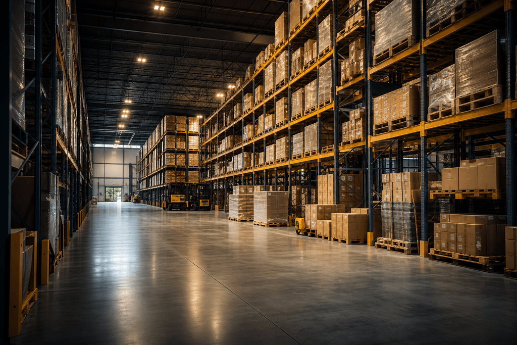 Modern warehouse with organized inventory racks